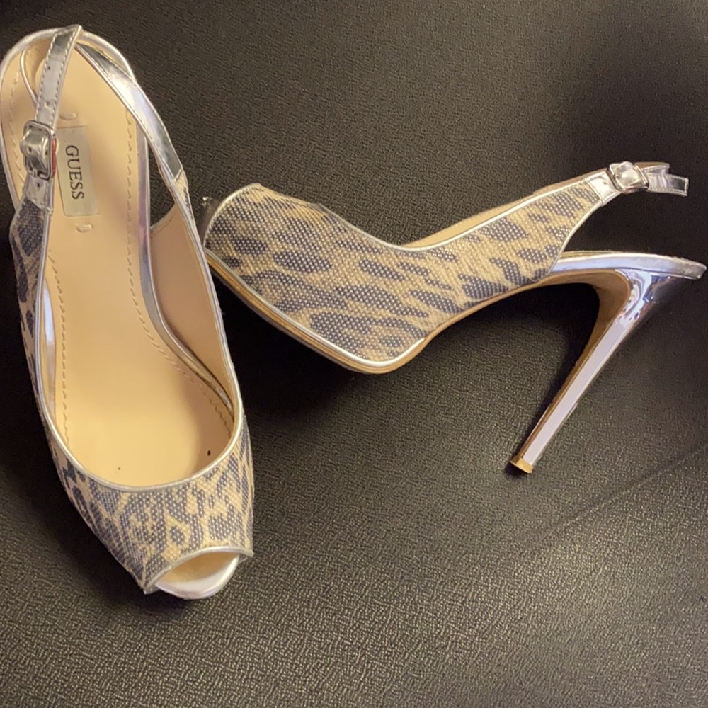 Guess leopard print peep toe heels